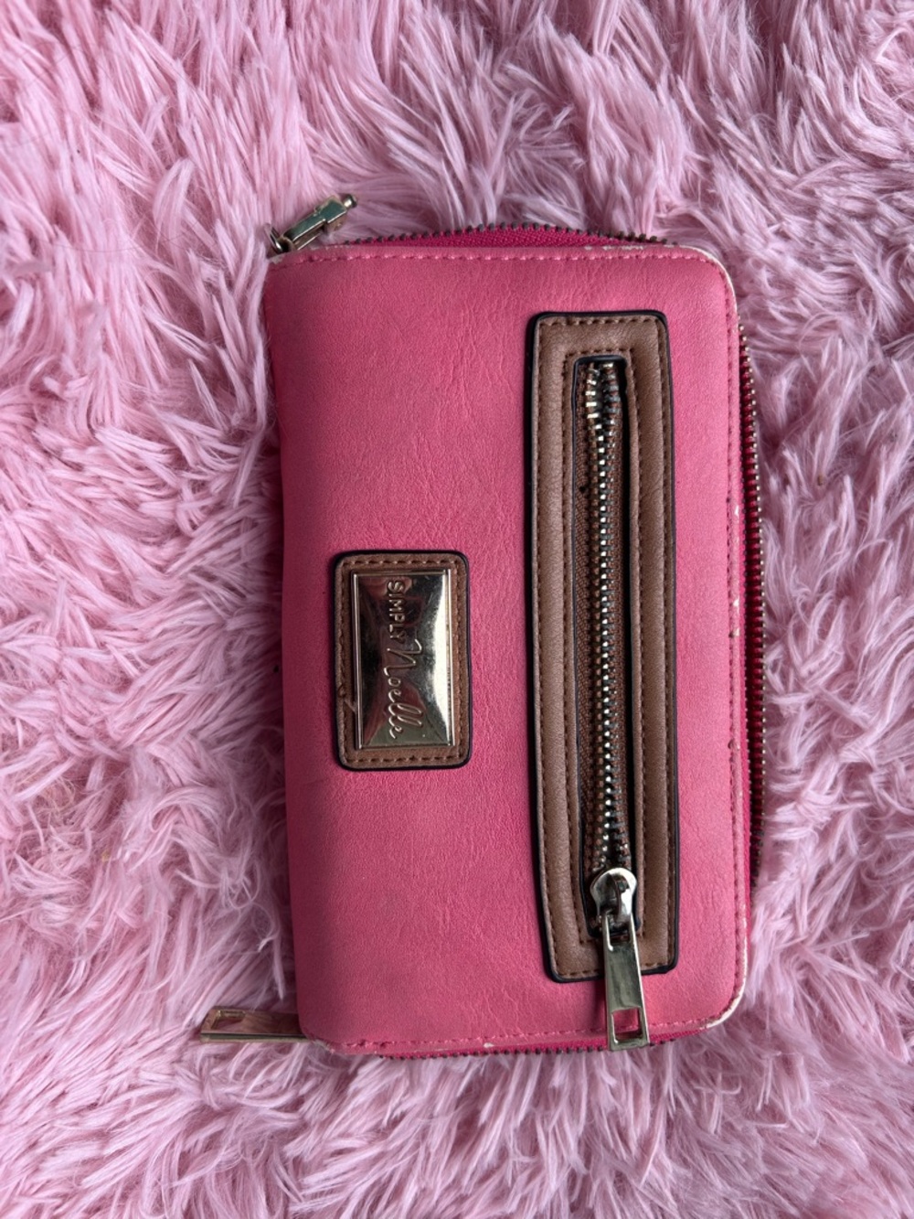 Simply Noelle Pink Wallet with Brown Trim and Gold Plaque